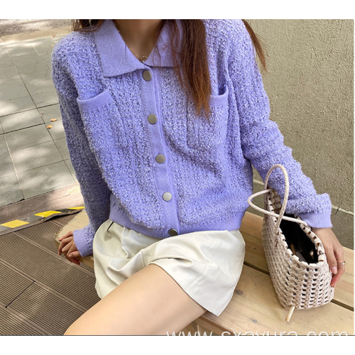 Female elegant small fragrance short knitted cardigan